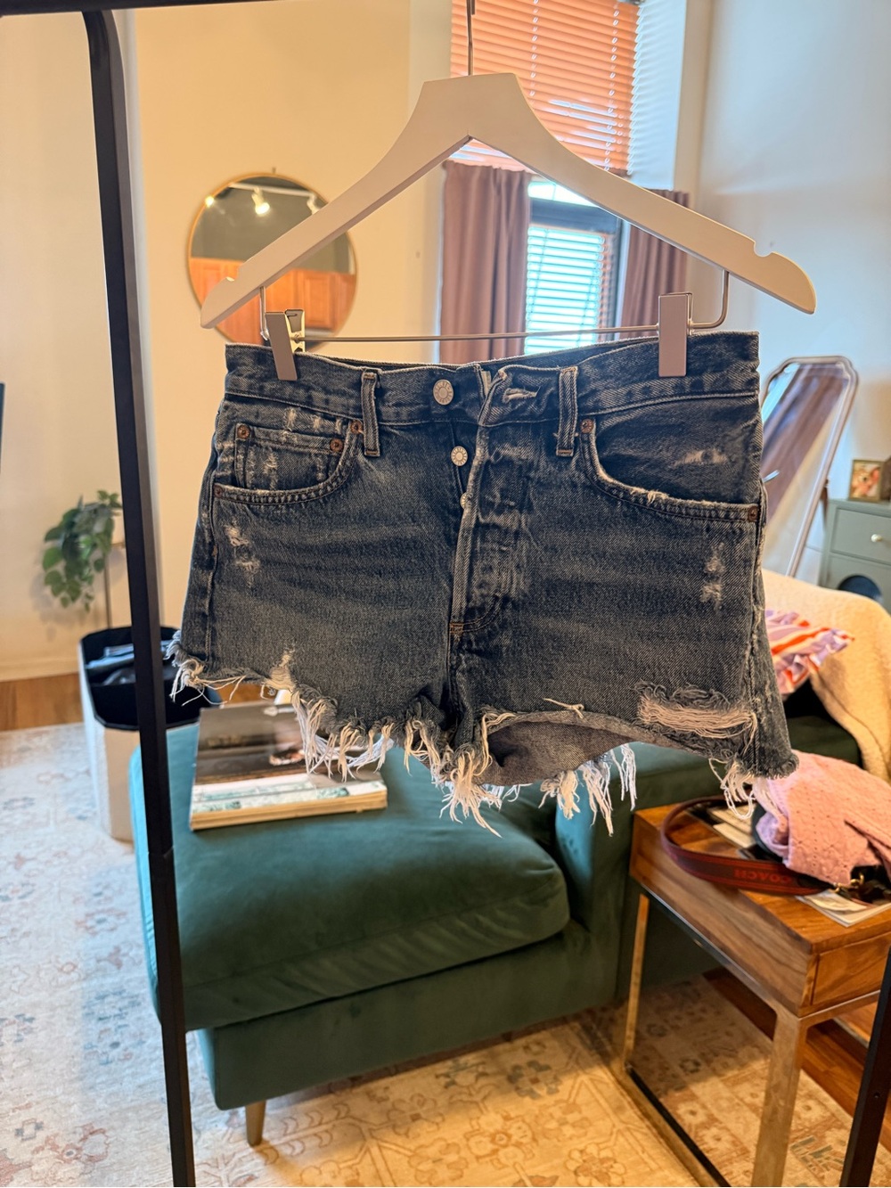 Agolde Black Distressed Denim Cutoff Shorts